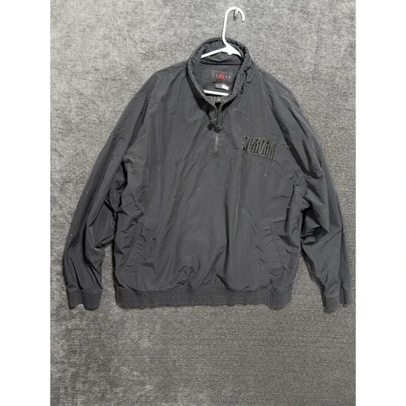 Vintage Jordan Mens XL Quarter Zip Windbreaker Pullover Black Embroidered Logo - Picture 1 of 10